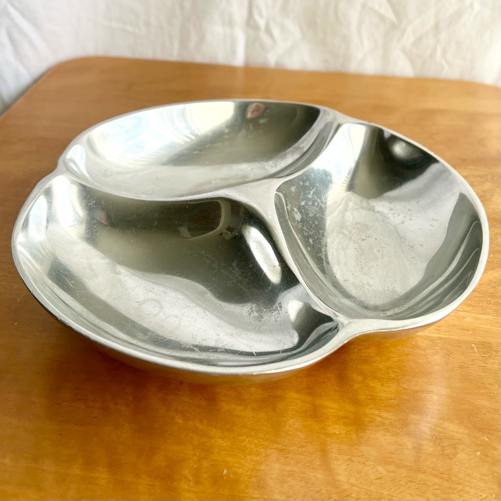 Nambe / 3 Section Divided Serving Bowl / Vintage 1960s / Style #589